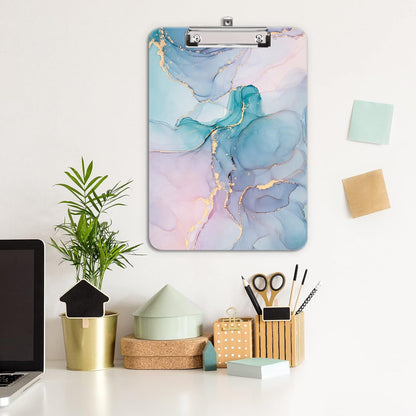 Hongri Plastic Cute Clipboard, Letter Size for Students, Teacher, Woman and Kids, Low Profile Clip, Decorative Pattern, Size 9 x 12.5 in, Dream Marble