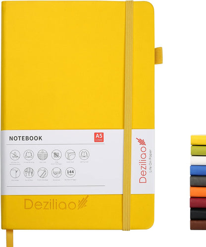 Deziliao Lined Journal Notebooks with Pen Loop, Hardcover Notebook Journal for Work, 100Gsm Premium Thick Paper with Inner Pocket, Medium 5.7"x8.4", （Black, Ruled）