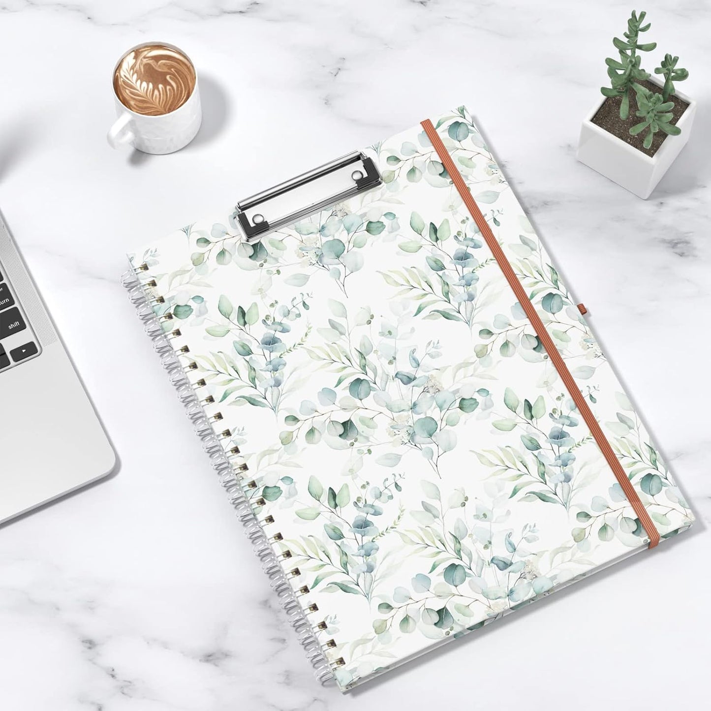 Rimilak Spiral Clipboards Folio with Refillable Lined Notepad, 14.5 x 9.8 In, Hardcover Cover with 5 Interior Pockets, Elastic Band and Pen Loop Series. Cute Stylish Clipfolio, Daisy Flower
