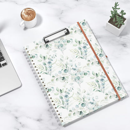 Rimilak Spiral Clipboards Folio with Refillable Lined Notepad, 14.5 x 9.8 In, Hardcover Cover with 5 Interior Pockets, Elastic Band and Pen Loop Series. Cute Stylish Clipfolio, Daisy Flower