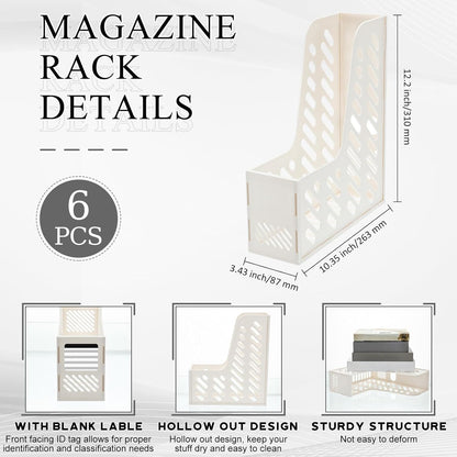 Glenmal 6 Pcs Plastic Magazine File Holder Collapsible Vertical Magazine Rack Holder Desk Folder Organizers Binder for Home Office School Desktops Aesthetic Storage Accessories(Black)