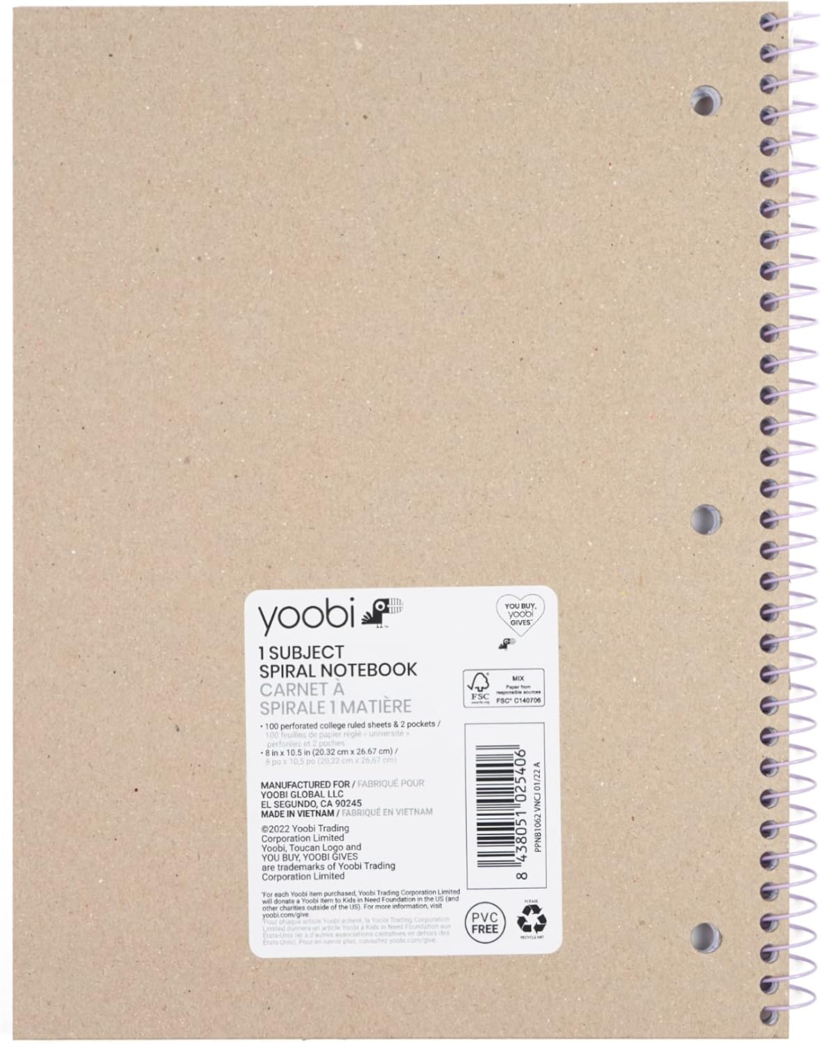 Yoobi College Ruled 8 x 10.5” Spiral Notebook Set – 3-Pack of 1 Subject Notebooks, Pink, Purple & Black Celestial Patterns – 150 Perforated 3-Hole Punched Sheets