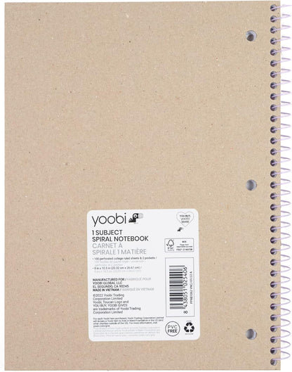 Yoobi College Ruled 8 x 10.5” Spiral Notebook Set – 3-Pack of 1 Subject Notebooks, Pink, Purple & Black Celestial Patterns – 150 Perforated 3-Hole Punched Sheets