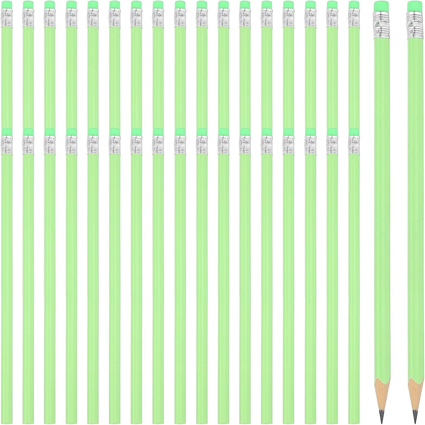 PATIKIL Round Pencils, 36 Pack Triangle HB Graphite Pencil Woodcase Wooden Pencils with Eraser for Classroom Office Writing Drawing Supplies, Green