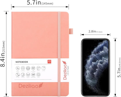 Deziliao Lined Journal Notebooks with Pen Loop, Hardcover Notebook Journal for Work, 100Gsm Premium Thick Paper with Inner Pocket, Medium 5.7"x8.4", （Black, Ruled）