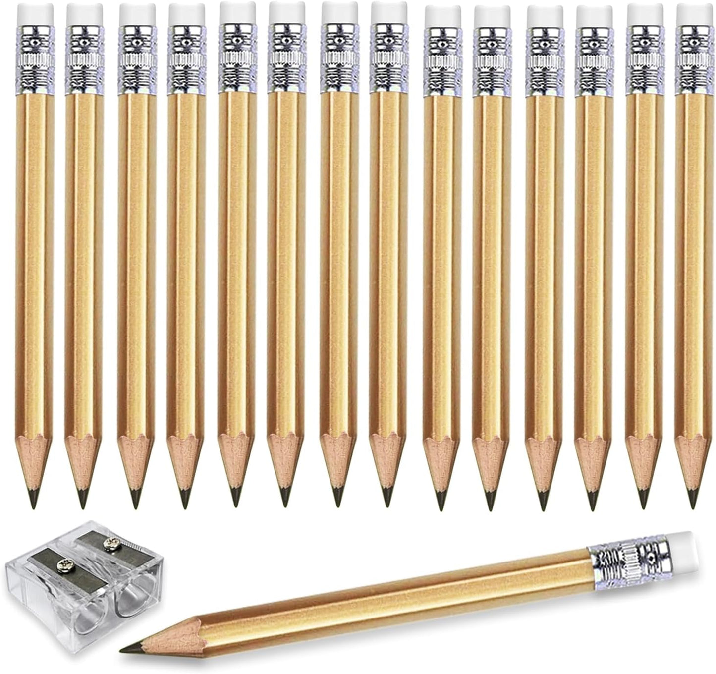 Adhere 25pcs Golf Pencils with Eraser Pre sharpened Hexagon half Wooden Pencils Graphite 2B for Golf Event Scoring,Classroom,Wedding,Company Meetings,Pew, Pocket (Nature)