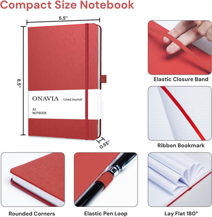 ONAVIA A5 College Ruled Notebook 3 Pack, Hardcover Lined Journals for School Notes, Study, Homework, Class Writing and Journaling, 160 Pages (80 Sheets), 5.8 x 8.3 in, Pink