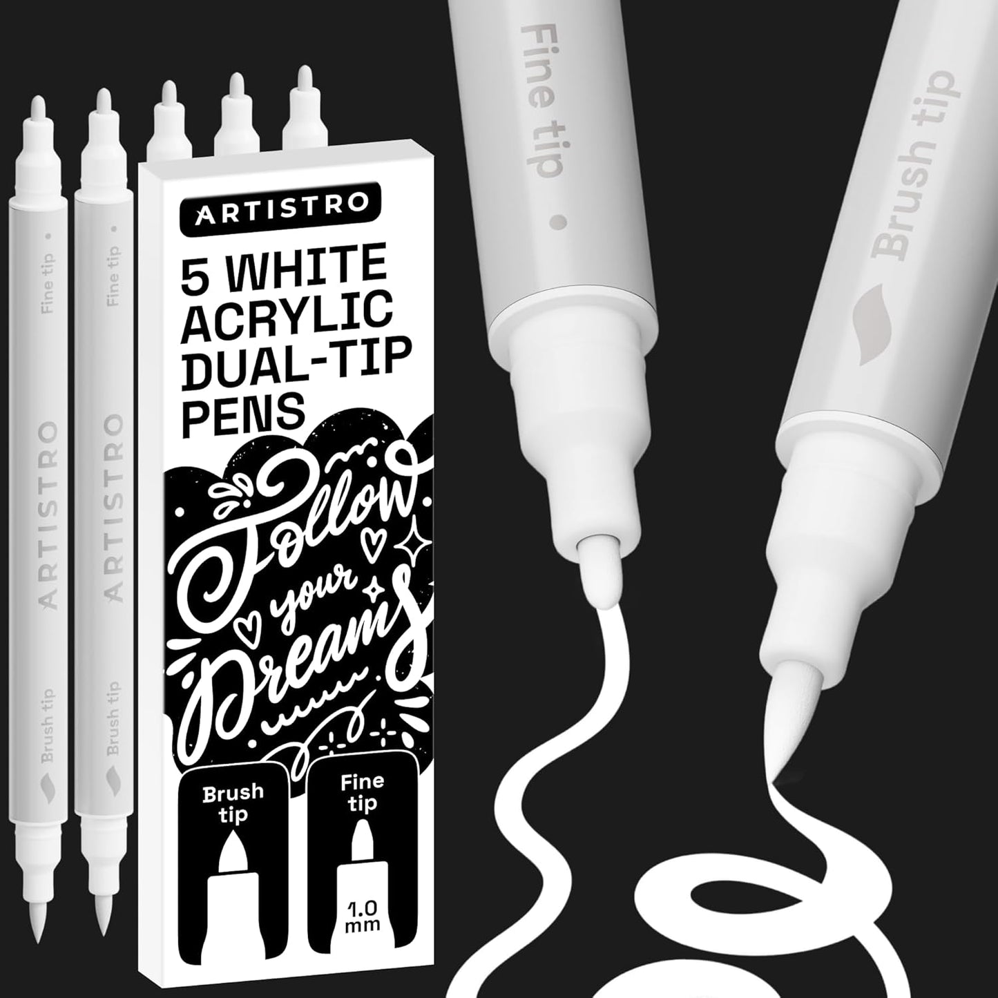 ARTISTRO 36 Acrylic Paint Markers - Paint Pens for Drawing, Brush + Fine Tips - For Fabric, Rock, Glass, Wood, DIY - Art & Craft Supplies for Adults, Teens, Kids - Teacher Appreciation Gift