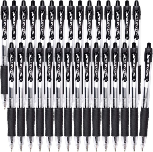 Aen Art Gel Pens Black 0.7mm Fine Point 30 Retractable Gel Ink Pens with Rubber Grip - Quick Dry Roller Pen for Writing, Office, School