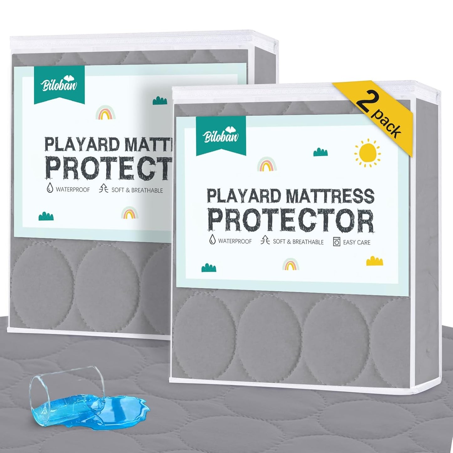 Crib Mattress Protector Sheets Waterproof 2 Pack, Quilted Crib Mattress Pad Cover Fitted Fits for Toddler Bed Mattress, White, 52” x 28”