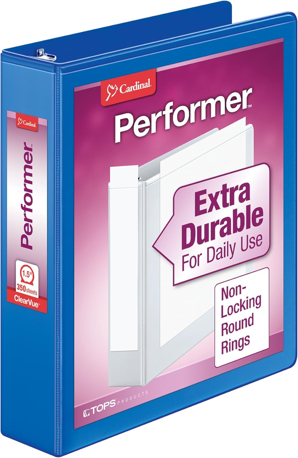 Cardinal Binder Performer with ClearVue Covers, 1.5" Round Rings, 350-Sheet Capacity, White