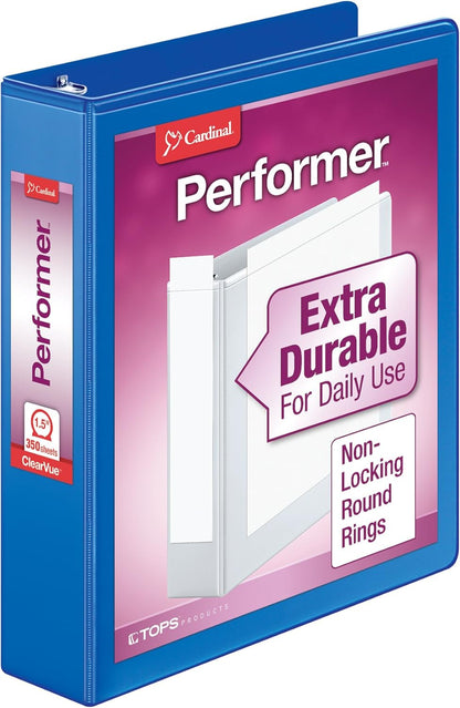 Cardinal Binder Performer with ClearVue Covers, 1.5" Round Rings, 350-Sheet Capacity, White