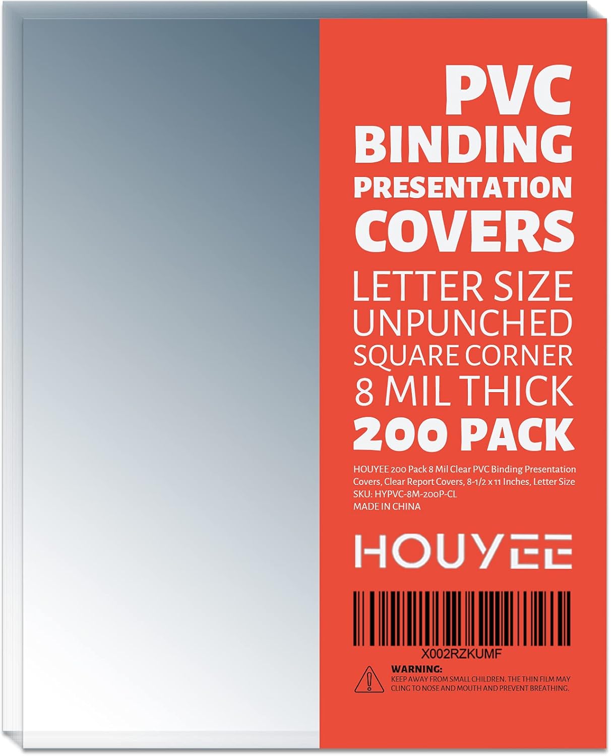 HOUYEE 100 Pack10 Mil Clear Binding Presentation Covers, PVC Report Cover Sheets for Binding, Square Corner, 8.5 x11 Inches, Letter Size