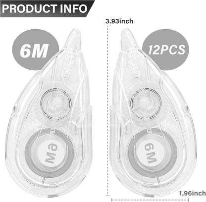 Vobou White Correction Tape Dispenser, Easy To Use Applicator for Instant Corrections, For school, Office (12pack, 6M/256, Tape Width 0.2in)