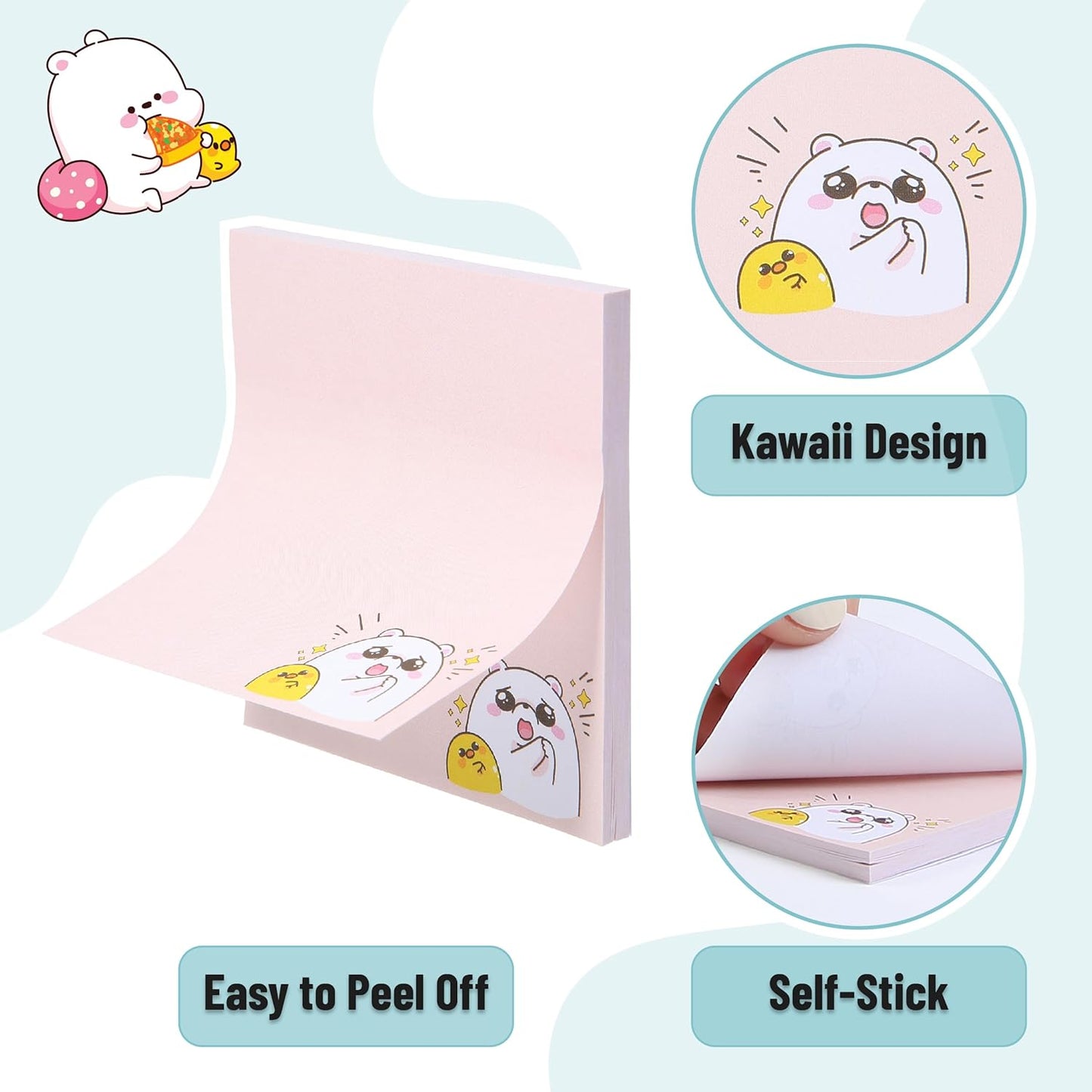 Mr. Pen- Aesthetic Sticky Notes, 3"x3", 8 Pads, 400 Sheets, 4 Designs, Cute Bear Sticky Notes, Self-Stick Note Pads Aesthetic, Perfect for Office, School, Home, Study & Organization