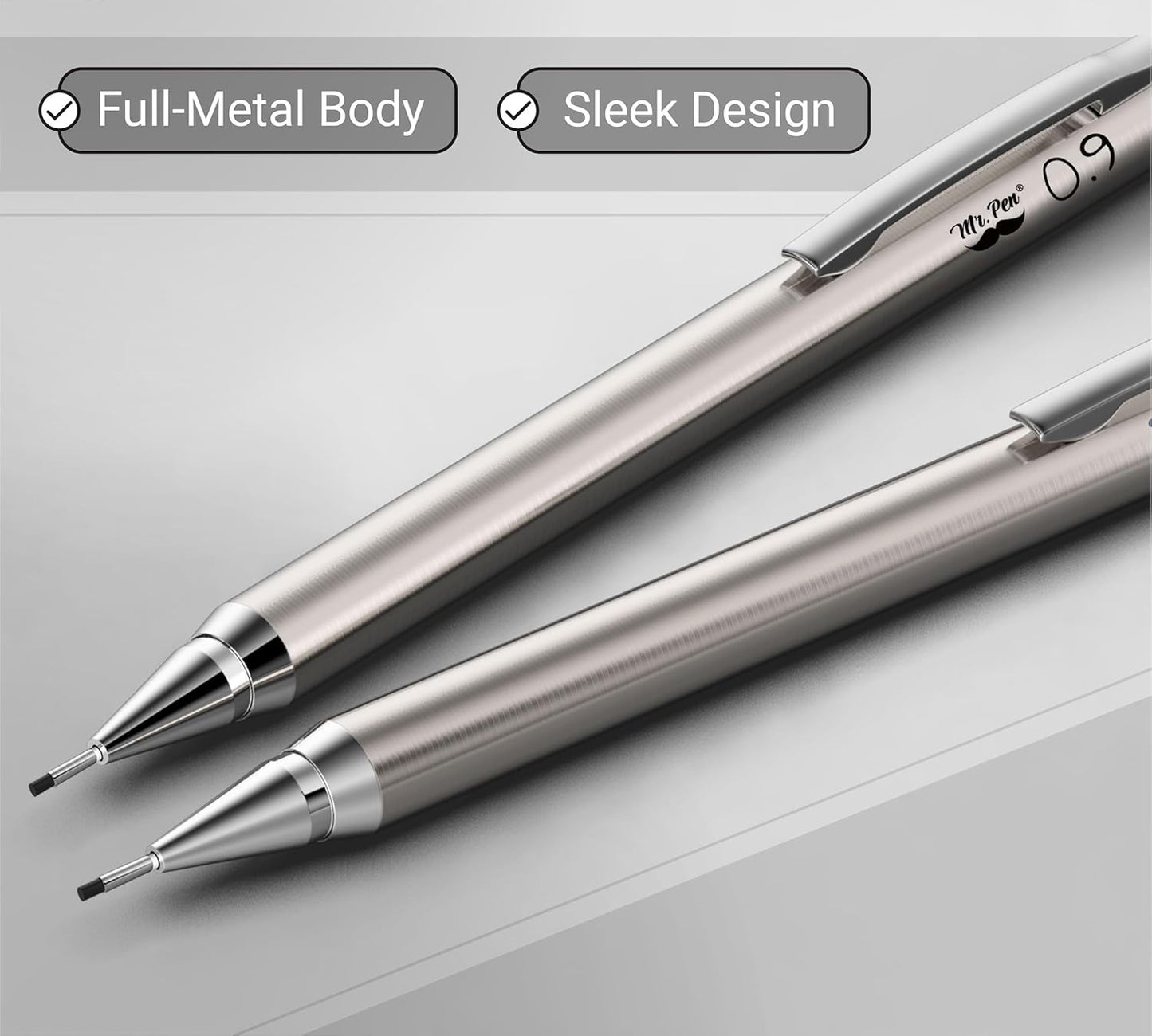 Mr. Pen- Metal Mechanical Pencil Set with Lead Refills & Erasers, 2mm, HB & Colored Lead Refills, 4x Eraser Refills for School Supplies, Note Taking, Drawing, Sketching, Office