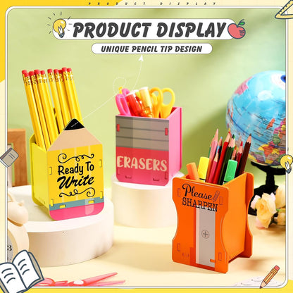 AmazingSpark 3 Pcs Pencil Shaped Holder Sharp and Eraser and Dull Holder Wooden Dispenser Pencil Storage Organizer for Back to School Management Organization (Classic)