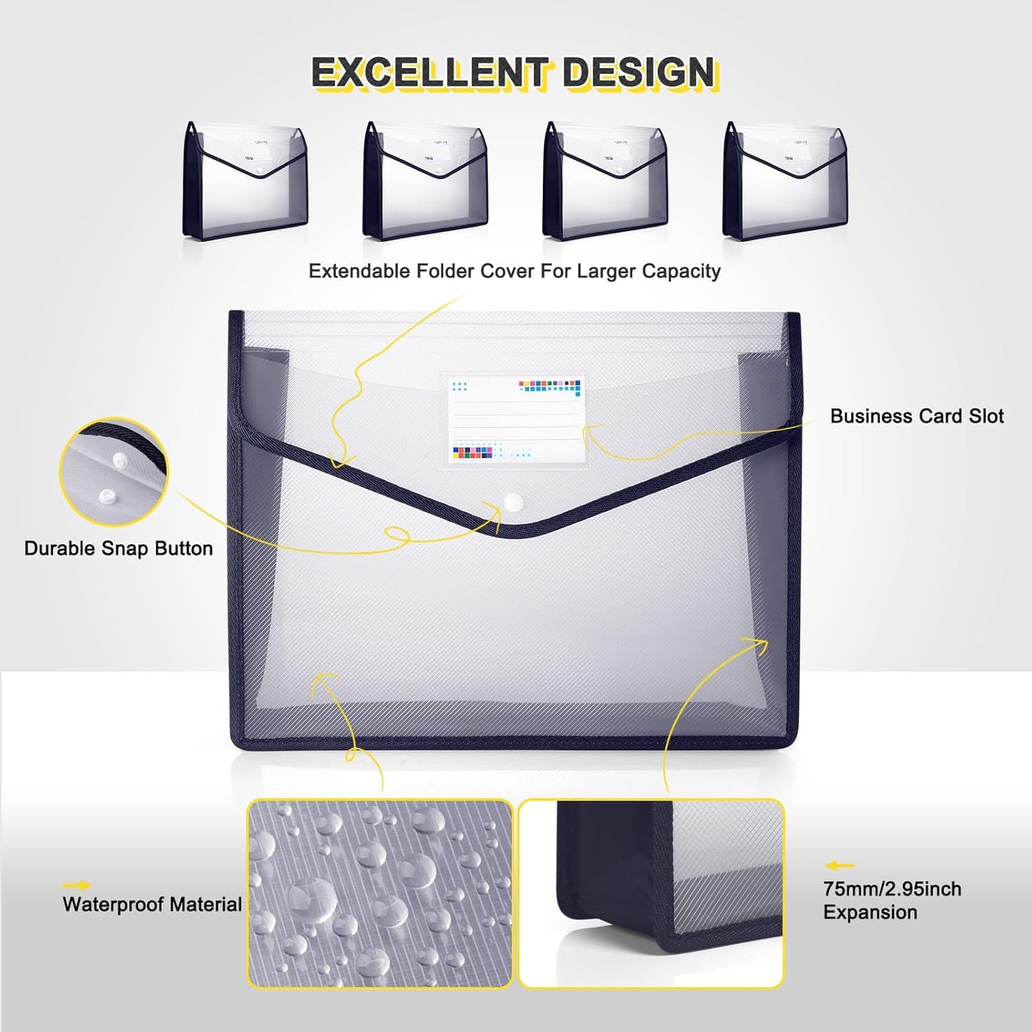 Plastic File Folders, Waterproof Transparent Expandable File Organiser, Portable Large Capacity A4B4 File Wallet for Office Business School (7 Pack)