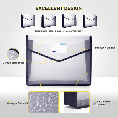 Plastic File Folders, Waterproof Transparent Expandable File Organiser, Portable Large Capacity A4B4 File Wallet for Office Business School (7 Pack)