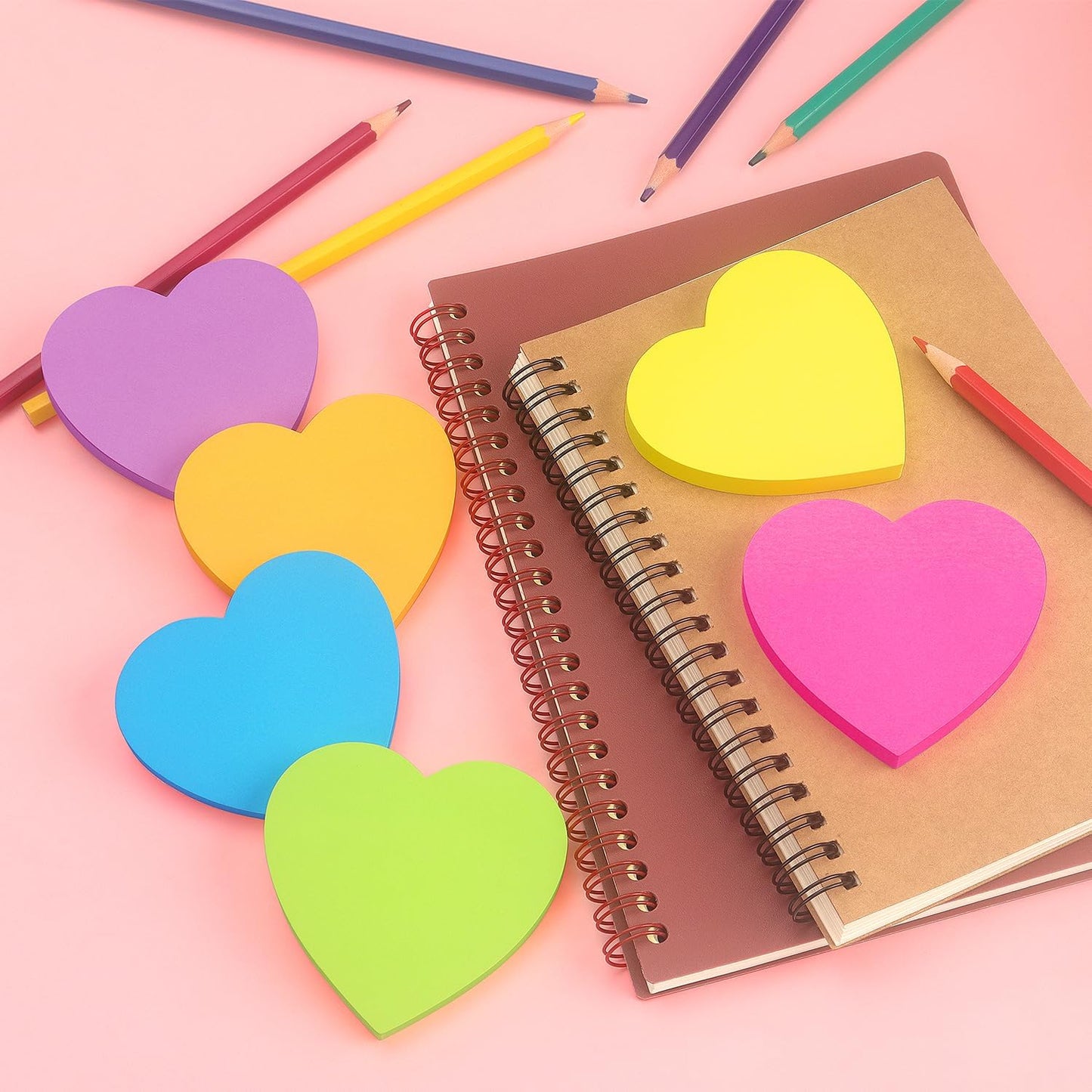 SIMONA Heart Shape Sticky Notes 8 Color Bright Colorful Sticky Pad 75 Sheets/Pad Self-Sticky Note Pads