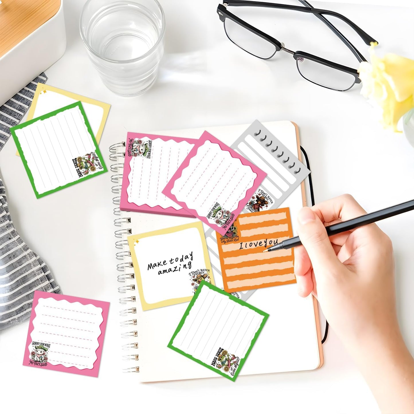 Inspirational Sticky Notes Gifts - 9 Pack Funny Positive Quotes Notepads 3x3 Inches, Fun Motivational Self-Adhesive Memo Pads Office Study Supplies for Friends Coworkers (450 Sheets)
