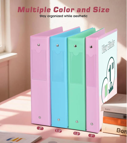 3 Ring Binder 1.5 inch，Cute Binder Organizer with 5 Tab Dividers Fits 175 Sheets of 8.5x11 Paper,Customizable Clear Cover with Inside Pockets,Aesthetic 1.5" Three Ring Binders for School Office,Purple