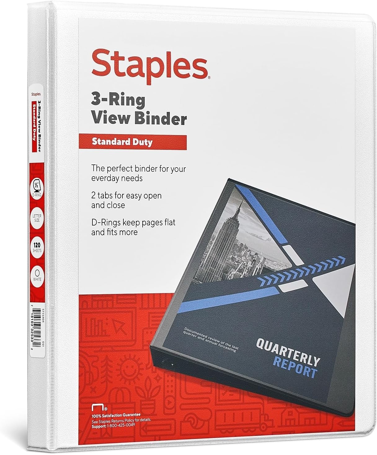 Staples Standard 2-Inch 3-Ring View Binder, Holds Up to 450 Sheets, Orange, Durable Binder for Office & School
