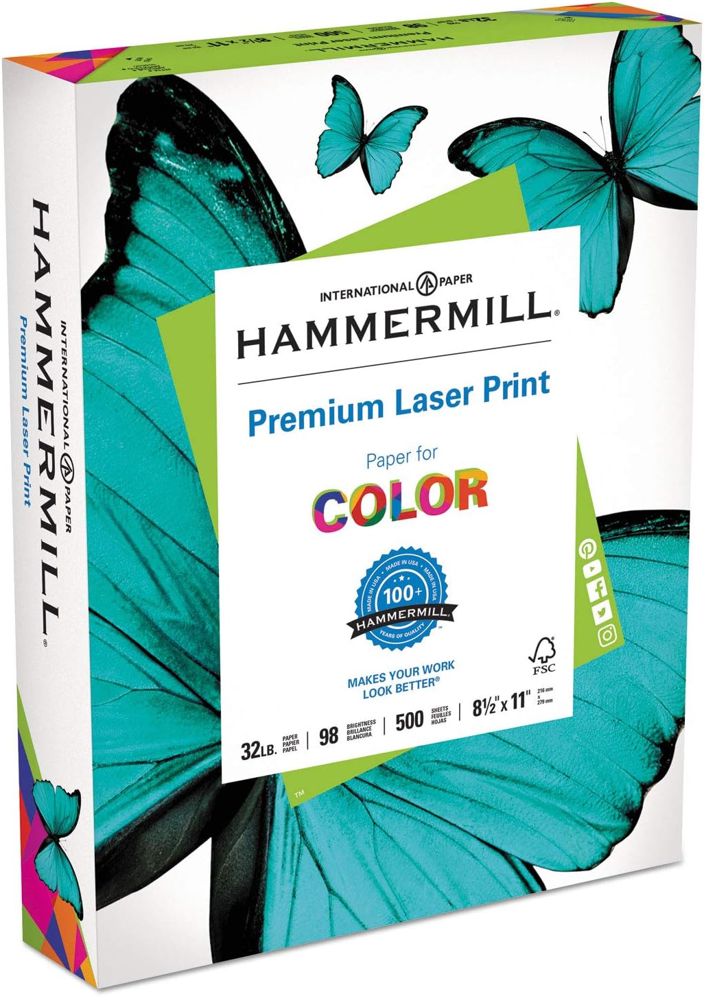 Hammermill Premium Laser Print Paper, 24 lb Copy Paper, 8.5 x 11 Letter Size, 3 Hole - 1 Ream (500 Sheets) - 98 Bright