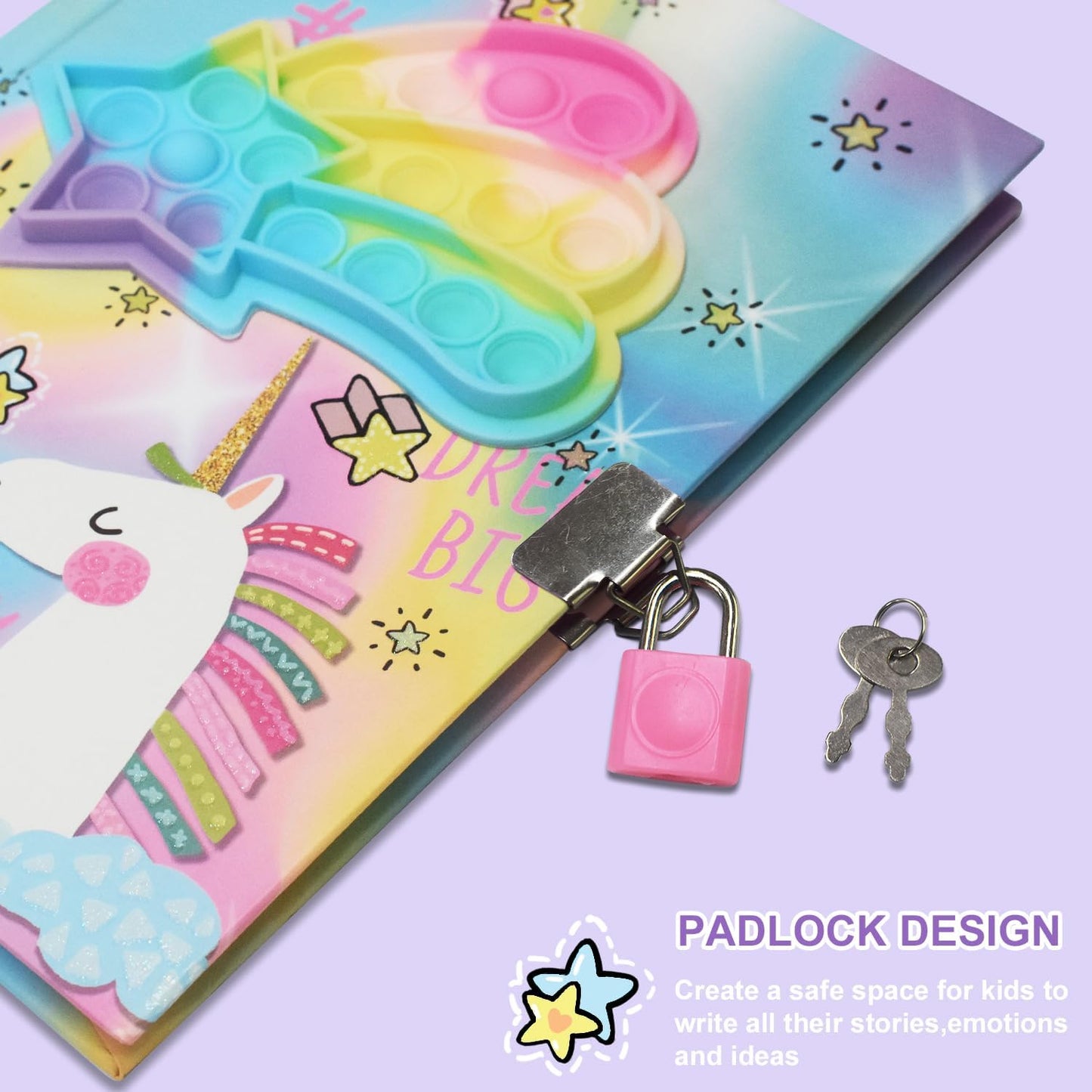 Pop Girls Diary with Lock and Invisible Ink Double-end Pen, 7.5x5.4” 160 Lined Page Fidget Colorful Heart Girls Journal for Kids Secret Notebook Pen Set Birthday Gifts for Girls 5 6 7 8 9 10 Years Old