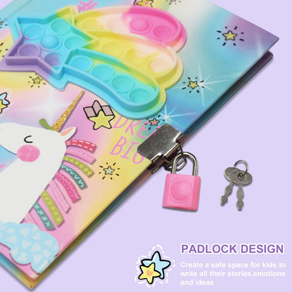 Pop Girls Diary with Lock and Invisible Ink Double-end Pen, 7.5x5.4” 160 Lined Page Fidget Colorful Heart Girls Journal for Kids Secret Notebook Pen Set Birthday Gifts for Girls 5 6 7 8 9 10 Years Old