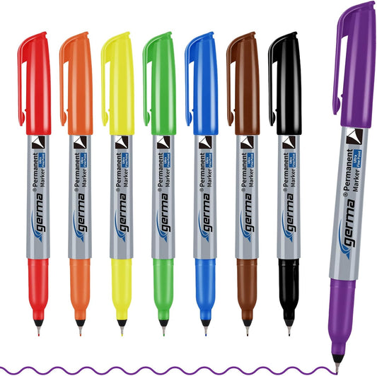 Cgerma Ultra Fine Point Permanent Marker Bulk, 8 Assorted Colors 0.4mm Fine Tip Permanent Markers set，Thin Tip Works on Paper, Glass, Ceramic, Plastic, Wood, Rock, Metal for Kids and Adult