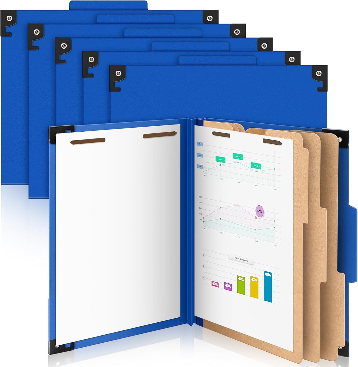 Henoyso 10 Pcs Hanging Classification Folders Bulk with 2 Prongs, 1 Divider Letter Size, 2 Inch Expansions Pressboard File Folder, 1/3-cut Tab File Organizer (1 Divider,Green)