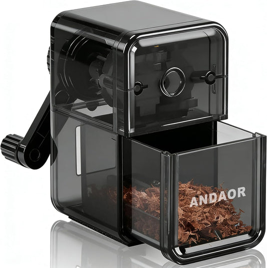 Pencil Sharpener Manual Black 5 Thickness Adjustable & Self-Feed Hand Crank Desktop Portable Pencil Sharpener for 6.5-8mm Pencil Nibs Classroom Home and Office Artists