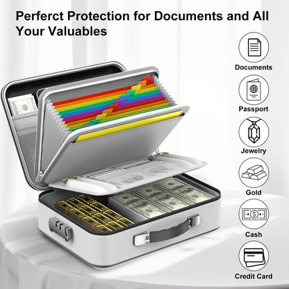 COLCASE Fireproof Document Box with Lock, Hard Fireproof Waterproof Box Creative Hard-Shell Design Fireproof Safe Box Document Organizer for Important Documents Certificates Laptop Passports Black