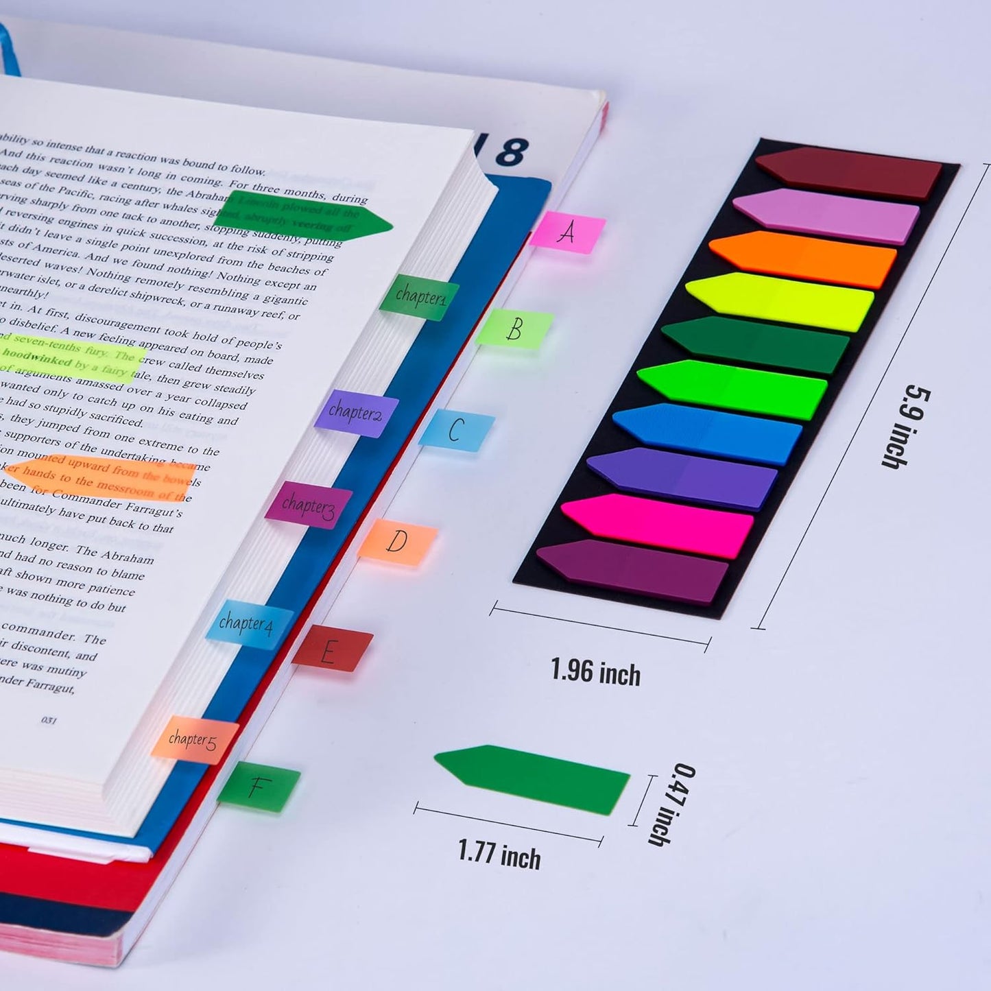 Golcellia Fluorescent Translucent Sticky Note Flags, 1200 Pcs Total, Pack of 10 Color Tabs, Arrow Index Tabs, Page Flag Markers