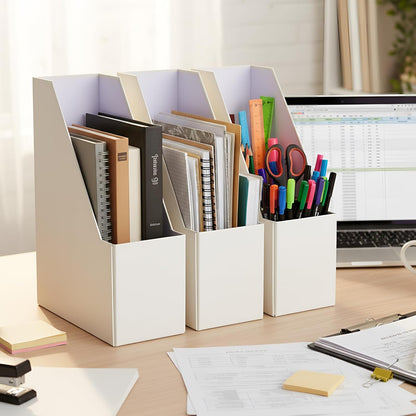 Gueevin Set of 6 Magazine File Holder Stylish Sturdy Cardboard File Boxes Desk Magazine Organizer Rack with Gold Label Holder to Organize Your Desk or Shelves for Home Classroom Office Library(Blue)