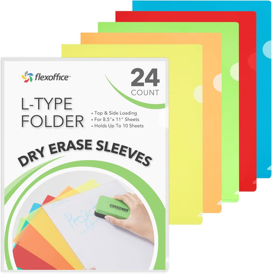 FLEXOFFICE 24 Pack Clear Project Folders for Important Documents, Heavyweight L-Shaped Transparent Poly Jacket Sleeves Folders Fit for US Letter Size
