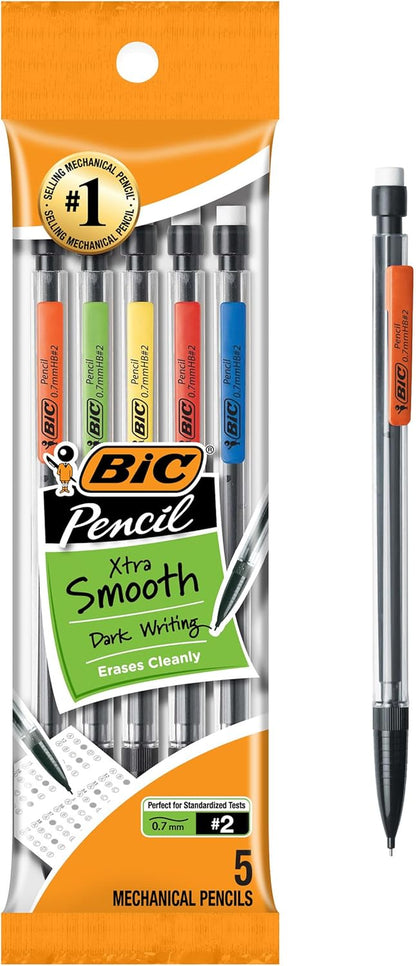 BIC Xtra-Precision Mechanical Pencils with Erasers, Fine Point (0.5mm), 5-Count Pack Mechanical Drafting Pencil Set