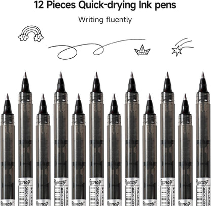 RIANCY 12 Pack Black Liquid Ink Rollerball Gel Pens, 0.5mm Extra Fine Point Tip, Smooth Writing Quick Drying No Smear No Bleed for Journaling, Drawing, Sketching, School Notes & Art Supplies