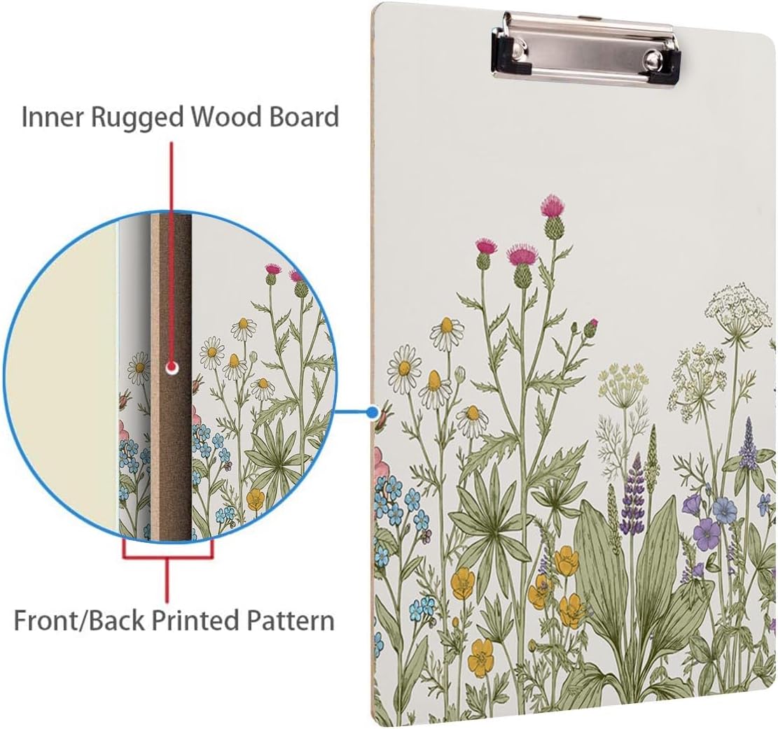 Britimes Clipboard Decorative Office School Hardboard Wood Nursing Clip Board and Pull for Standard A4 Letter Size Summer Mint Green Plant Tree 12.6" X 8.9"