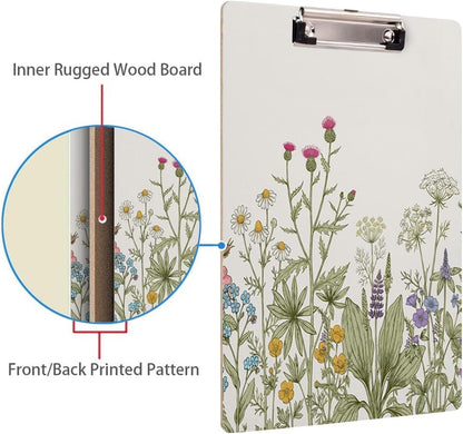Britimes Clipboard Decorative Office School Hardboard Wood Nursing Clip Board and Pull for Standard A4 Letter Size Summer Mint Green Plant Tree 12.6" X 8.9"