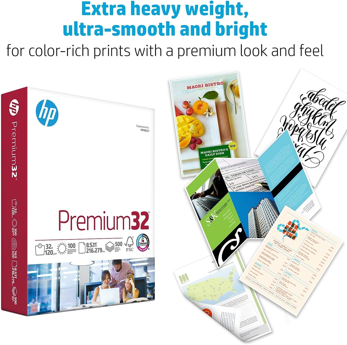 HP Printer Paper | 8.5 x 11 Paper | Premium 24 lb | 1 Ream - 500 Sheets | 100 Bright | Made in USA - FSC Certified | 112400R