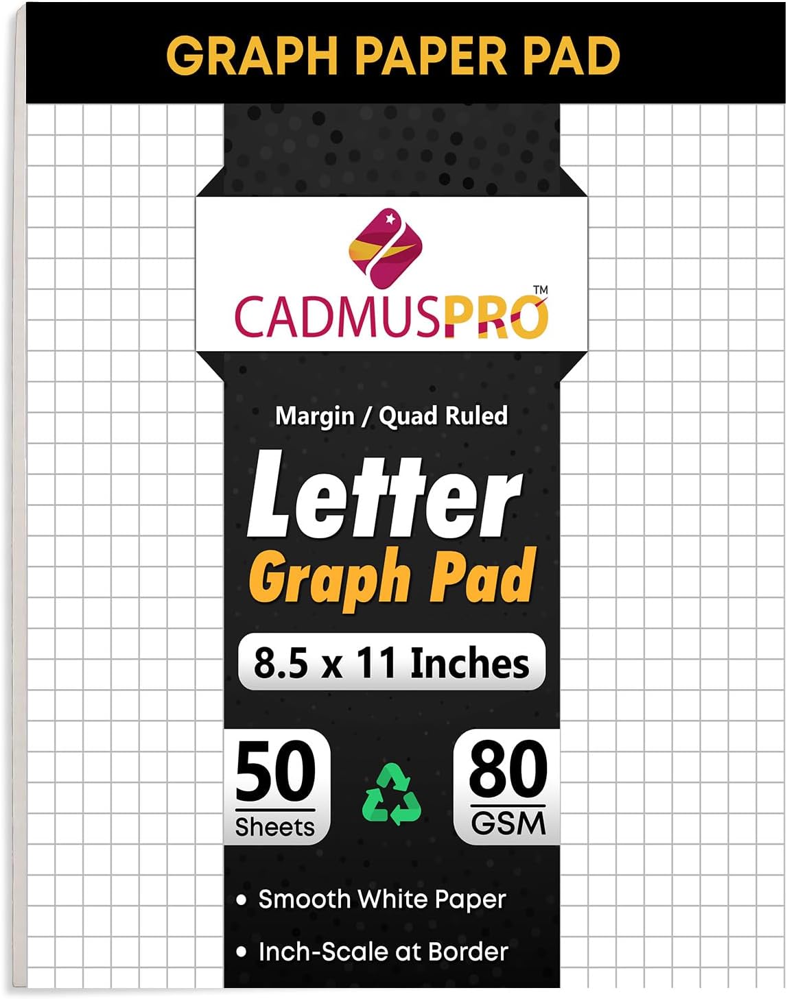 CADMUSPRO Graph Paper Pads 8.5x11 inch, 50 Sheets, Double-Sided, 80 GSM Quadrille Grid Math Notebook for students, Engineering Pad & Blueprint Drafting Paper, Architecture Sketch