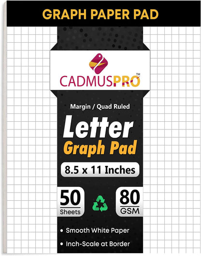 CADMUSPRO Graph Paper Pads 8.5x11 inch, 50 Sheets, Double-Sided, 80 GSM Quadrille Grid Math Notebook for students, Engineering Pad & Blueprint Drafting Paper, Architecture Sketch