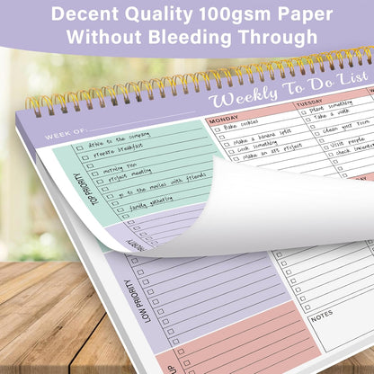 Weekly To Do List Notepad with 52 Undated Sheets（8.5"×11"）- Weekly Desk Planner Pad with Spiral Binding for Women & Man, Office, School and Home Personal Organizer