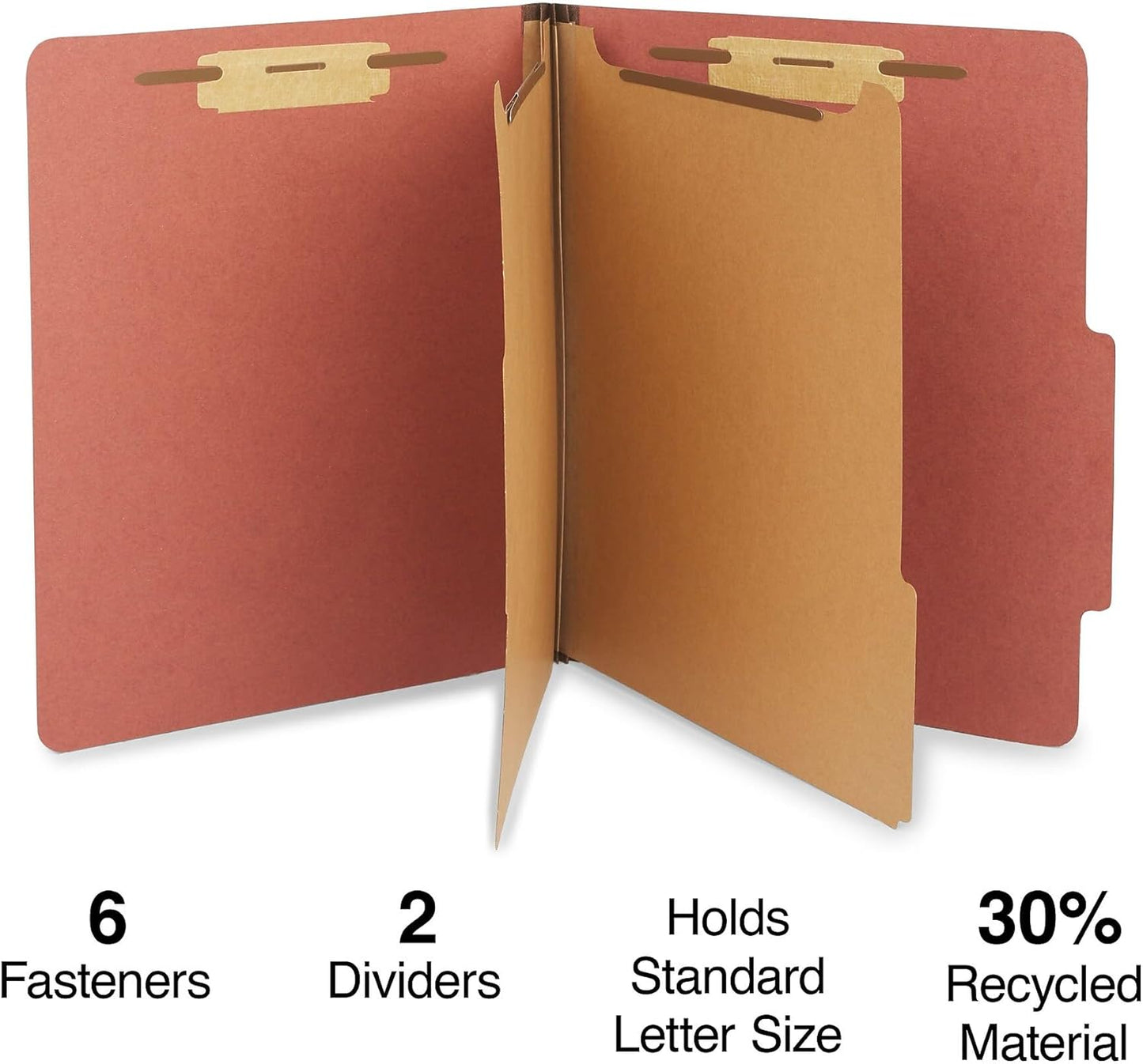 Staples 60% Recycled Pressboard Classification Folders, Letter Size, 2‑Dividers, 2.5" Expansion, Brick Red – 40/Carton
