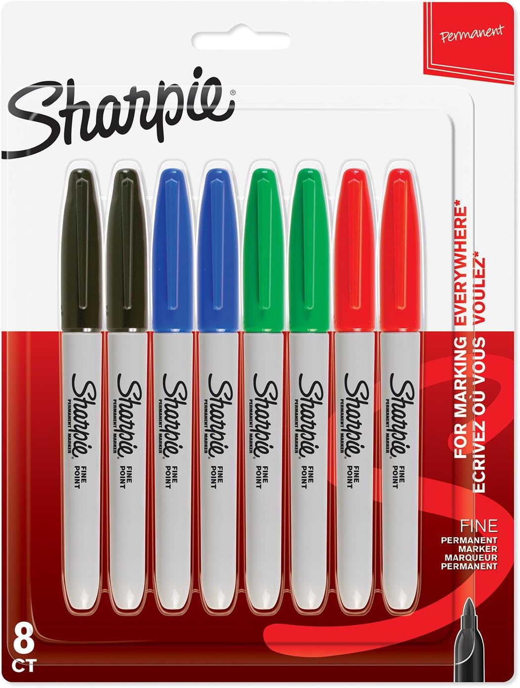 Sharpie Permanent Markers, Fine Point, Black, 12 Count