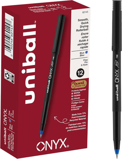 uniball Roller Rollerball Pens, Micro Point (0.5mm), Blue, 12 Pack