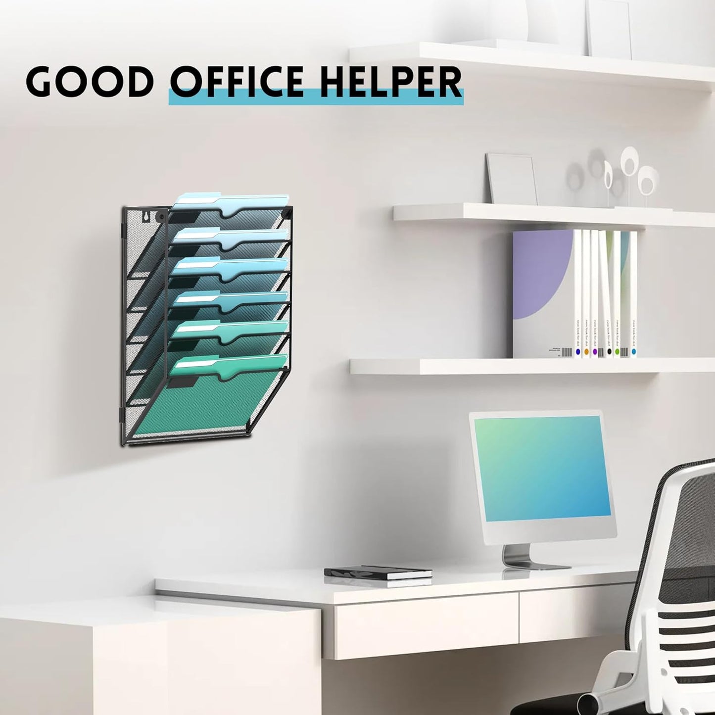 SUPEASY 10-Tier Wall File Organizer, Hanging Wall Files for Papers, Folders, Magazines, Clipboard, Wall Organizer for Office Home School Classroom, Black