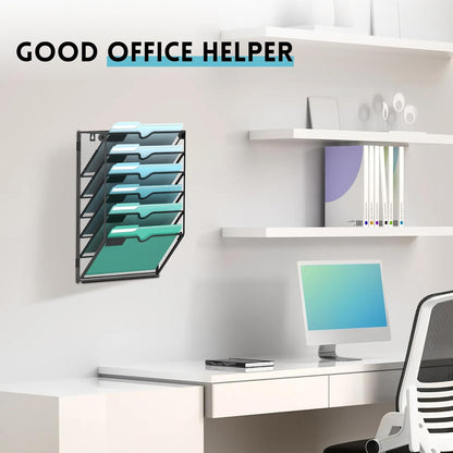 SUPEASY 10-Tier Wall File Organizer, Hanging Wall Files for Papers, Folders, Magazines, Clipboard, Wall Organizer for Office Home School Classroom, Black